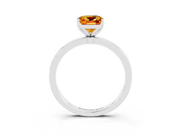 Silver Cushion Cut Citrine Solitaire Ring with Thin Band and Prong Setting
