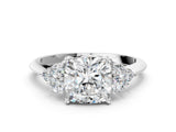 Silver Cushion Cut Cut Diamond Cluster Ring with Solitaire Band and Four-Prong Setting_7