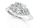 Silver Cushion Cut Cut Diamond Cluster Ring with Solitaire Band and Four-Prong Setting_8