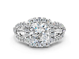 Silver Cushion Cut Cut Diamond Halo Engagement Ring with Open Split Pavé Band_13