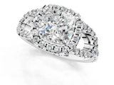 Silver Cushion Cut Cut Diamond Halo Engagement Ring with Open Split Pavé Band_14