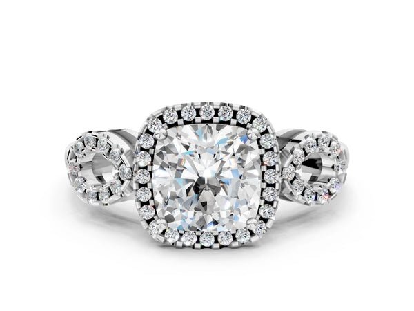 Sterling Silver Cushion Cut Pave Infinity Halo Engagement Ring Setting