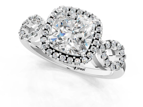 Sterling Silver Cushion Cut Pave Infinity Halo Engagement Ring Setting