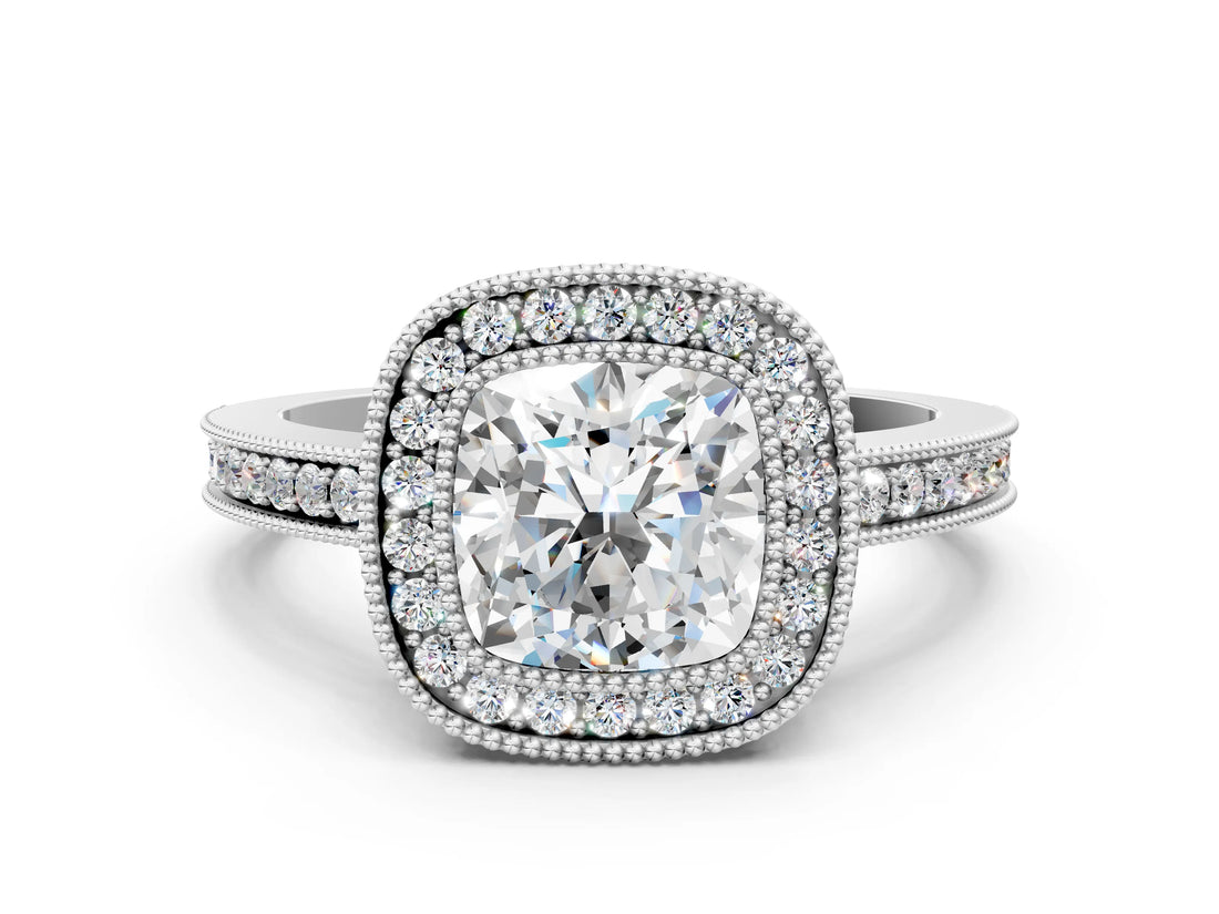 Silver Cushion Cut Cut Halo Pavé Diamond Ring_13