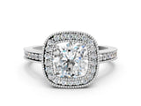 Silver Cushion Cut Cut Halo Pavé Diamond Ring_13