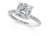 Silver Cushion Cut Diamond Brilliant Solitaire Ring with Pavé Band and Four-Prong Setting_18