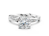 Silver Cushion Cut Diamond Engagement Ring with Side Stone Accents and Four-Prong Setting_13
