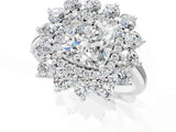 Silver Cushion Cut Diamond Floral Double Halo Engagement Ring with Prong Setting_68