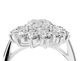 Silver Cushion Cut Diamond Floral Double Halo Engagement Ring with Prong Setting_71