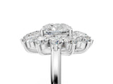 Silver Cushion Cut Diamond Floral Double Halo Engagement Ring with Prong Setting_72