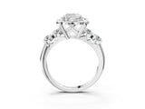 Silver Cushion Cut Diamond Floral Halo Engagement Ring with Shared Prong Setting 4
