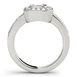 Silver Cushion-Cut Diamond Halo Engagement Ring with Pave Band and Prong Setting 2