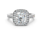 Silver Cushion-Cut Diamond Halo Engagement Ring with Pave Band and Prong Setting_38