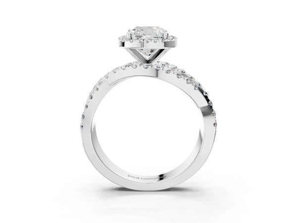 Sterling Silver Cushion Cut Halo Engagement Ring Setting with Twisted Pave Split Shank
