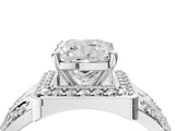 Silver Cushion Cut Diamond Halo Ring with Split Shank and Bezel Accents and Four-Prong Setting_17