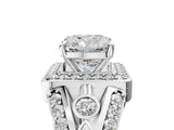 Silver Cushion Cut Diamond Halo Ring with Split Shank and Bezel Accents and Four-Prong Setting_18