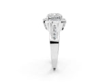 Silver Cushion Cut Diamond Halo Ring with Split Shank and Bezel Accents and Prong Setting_15