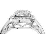 Silver Cushion Cut Diamond Halo Ring with Split Shank and Bezel Accents and Prong Setting_17