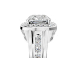 Silver Cushion Cut Diamond Halo Ring with Split Shank and Bezel Accents and Prong Setting_18