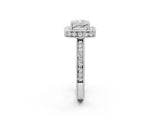 Silver Cushion Cut Diamond Milgrain Halo Engagement Ring with Round Pavé Band and Prong Setting_14