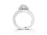 Silver Cushion Cut Diamond Milgrain Halo Engagement Ring with Round Pavé Band and Prong Setting_15