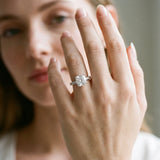 Silver Cushion Cut Diamond Pavé Band Solitaire Ring with Prong Setting_424