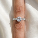 Silver Cushion Cut Diamond Pavé Band Solitaire Ring with Prong Setting_425
