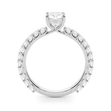 Silver Cushion Cut Diamond Pavé Band Solitaire with Four-Prong Setting 1