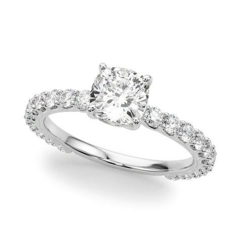 Silver Cushion Cut Diamond Pavé Band Solitaire with Four-Prong Setting 2
