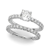 Silver 1.09 Carat F VS1 Cushion Cut Diamond Solitaire Ring with U-Prong Diamond Band and Four Prong Setting