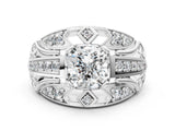 Silver Cushion Cut Diamond Pave Art Deco Split Shank Ring with Four-Prong Setting_13