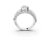 Silver Cushion Cut Diamond Pave Art Deco Split Shank Ring with Four-Prong Setting_16