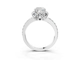 Silver Cushion Cut Diamond Scalloped Halo Engagement Ring with Round Shared Prong Band_15