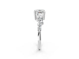 Silver Cushion Cut Diamond Scattered Round Accent Ring with Prong Setting_8
