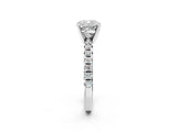 Silver Cushion Cut Diamond Solitaire Pavé Engagement Ring with Round Band and Prong Setting_3