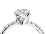 Silver Cushion Cut Diamond Solitaire Pavé Engagement Ring with Round Band and Prong Setting_5