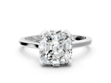 Silver Cushion Cut Diamond Solitaire Ring with Flower Prong Setting and Classic Band_17