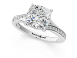 Silver Cushion Cut Diamond Solitaire Ring with Pavé Band and Prong Setting_29