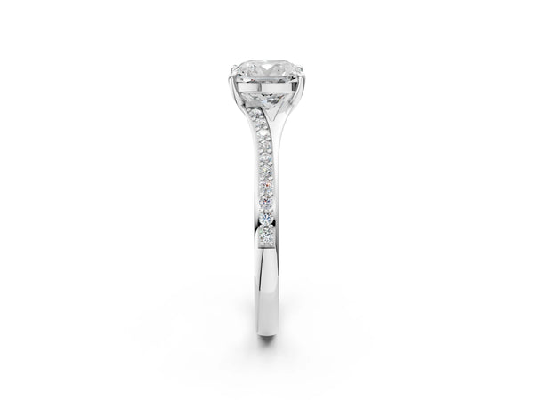 Sterling Silver Cushion Cut Pave Solitaire Engagement Ring Setting with Sweeping Shoulders