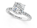 Silver Cushion Cut Diamond Solitaire Ring with Round  Pavé Band and Four-Prong Setting_42