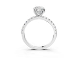 Silver Cushion Cut Diamond Solitaire Ring with Round  Pavé Band and Four-Prong Setting_44