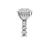 Silver Cushion Cut Diamond Solitaire Ring with Round  Pavé Band and Four-Prong Setting_46
