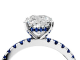 Silver Cushion Cut Diamond Solitaire Ring with Round with Blue Sapphire side stone Pavé Band and Four-Prong Setting_16