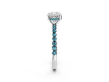 Silver Cushion Cut Diamond Solitaire Ring with Round with Blue Topaz side stone Pavé Band and Four-Prong Setting_14
