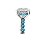 Silver Cushion Cut Diamond Solitaire Ring with Round with Blue Topaz side stone Pavé Band and Four-Prong Setting_17