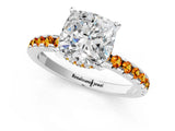 Silver Cushion Cut Diamond Solitaire Ring with Round with Citrine side stone Pavé Band and Four-Prong Setting_13