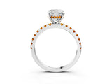 Silver Cushion Cut Diamond Solitaire Ring with Round with Citrine side stone Pavé Band and Four-Prong Setting_15