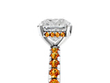 Silver Cushion Cut Diamond Solitaire Ring with Round with Citrine side stone Pavé Band and Four-Prong Setting_17