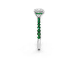 Silver Cushion Cut Diamond Solitaire Ring with Round with Emerald side stone Pavé Band and Four-Prong Setting_14