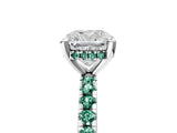 Silver Cushion Cut Diamond Solitaire Ring with Round with Green Sapphire side stone Pavé Band and Four-Prong Setting_17